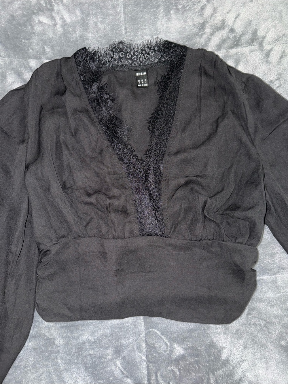 Shein Black Lace-Trim V-Neck Blouse